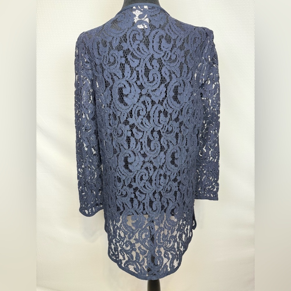 Bedford Fair Lace Tunic Cardigan Cover Open Front Jacket Sz 14 Navy Blue - Picture 3 of 11